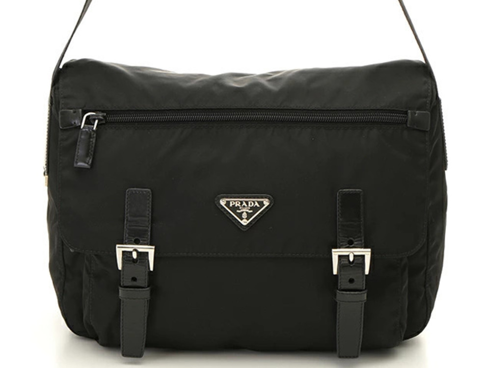 Prada Tessuto Saffiano Shoulder Bag Leather Black